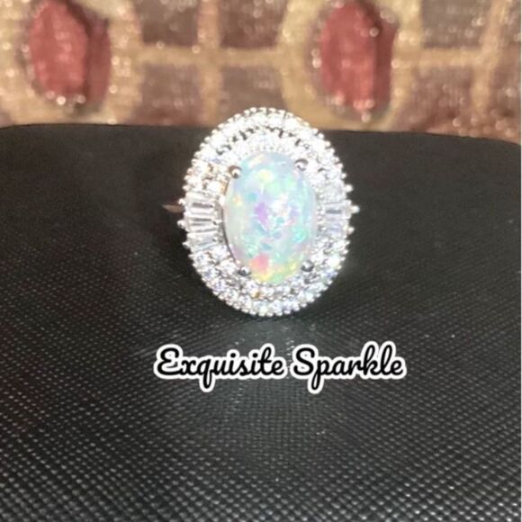 💗Beautiful 4C Faceted  Genuine Australian Oval Opal W/Double 💎 Halo - Picture 14 of 14